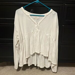 Lucky Brand White Waffle Knit Long Sleeve Top